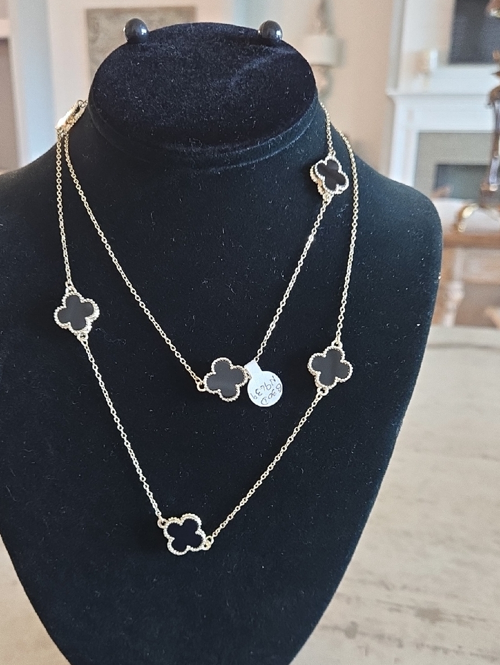 Gold-Tone 7 Black Clover Station 34" Necklace - NWT